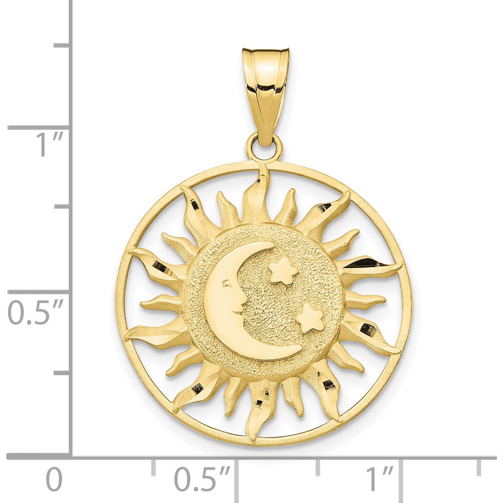 10K Yellow Gold Polished Sun with Moon & Star Pendant - 31mm Length, 22mm Width