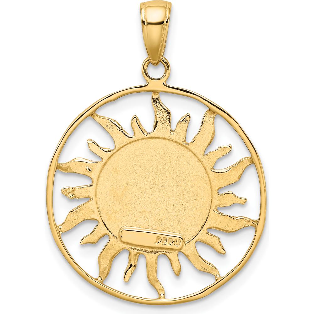 10K Yellow Gold Polished Sun with Moon & Star Pendant - 31mm Length, 22mm Width