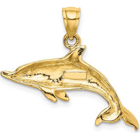 10K Yellow Gold Polished Swimming Dolphin Charm - Solid, 16.6mm x 29.7mm