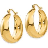 10K Yellow Gold Polished Tapered Hoop Earrings - 20mm Length