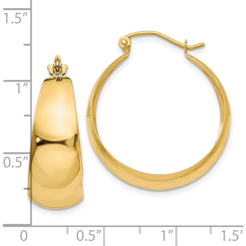 10K Yellow Gold Polished Tapered Hoop Earrings - 20mm Length