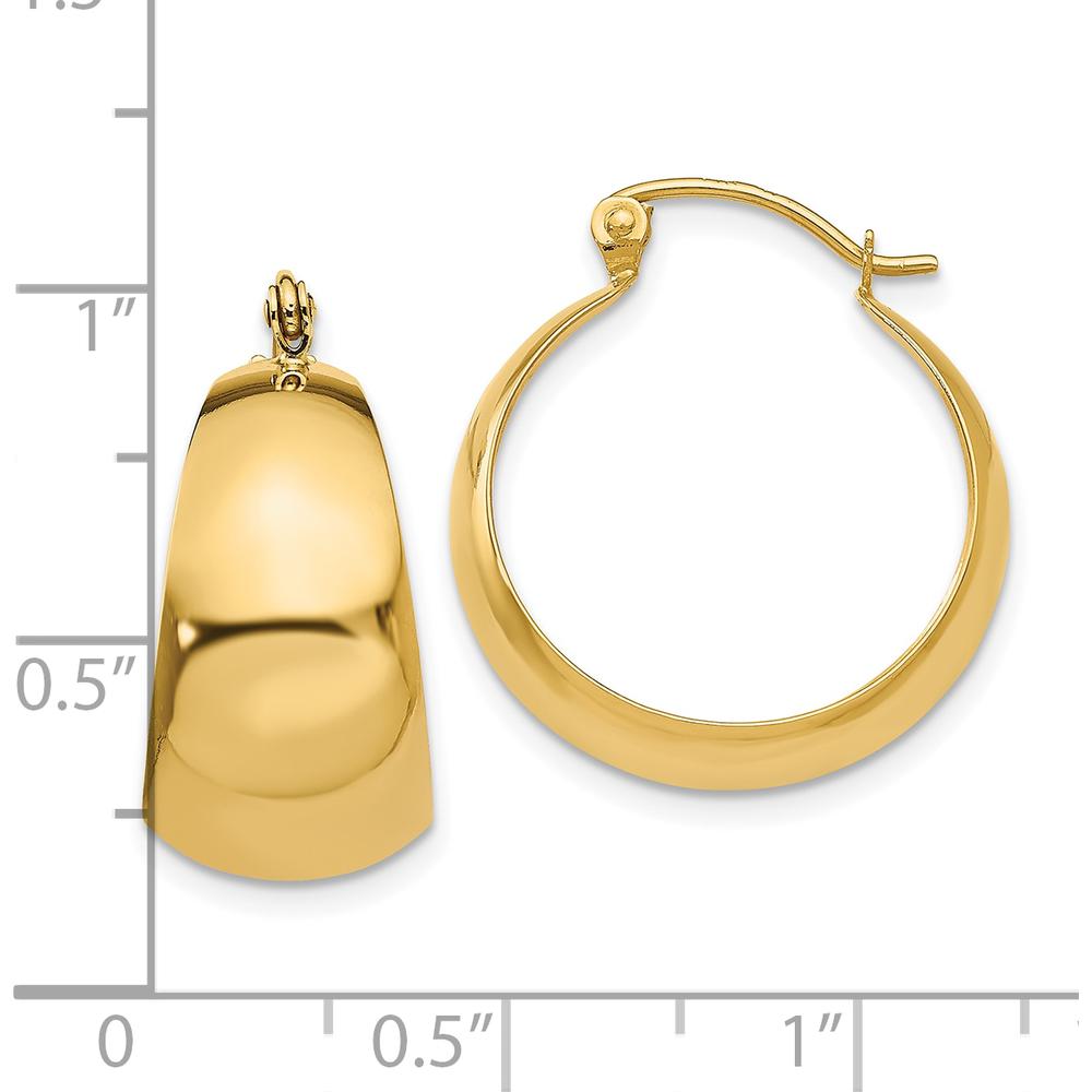 10K Yellow Gold Polished Tapered Hoop Earrings - 21.42mm Length, 10.45mm Width