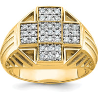 10K Yellow Gold Polished Textured Cross Cluster Ring - Men's Bold Statement Design by IBGoodman
