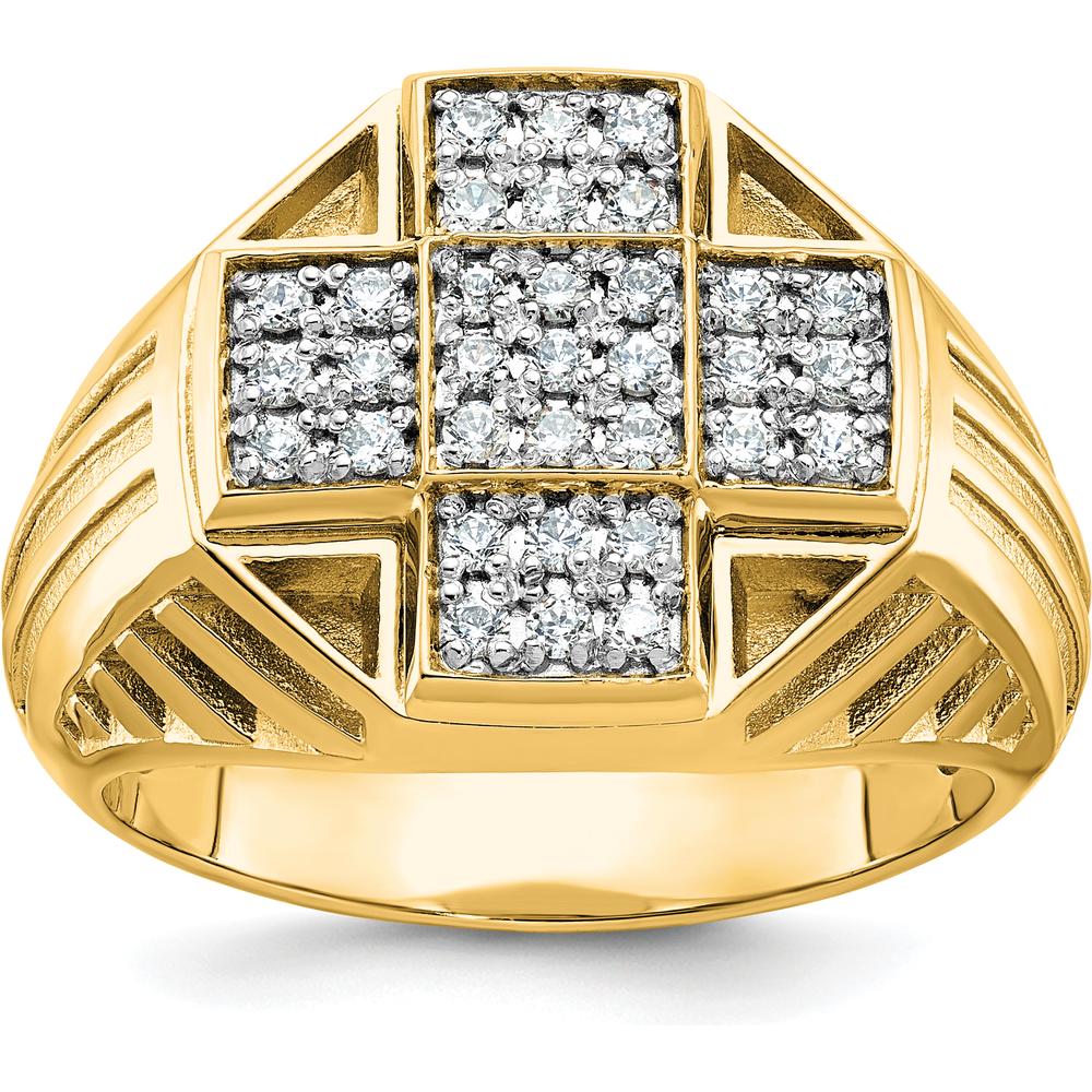 10K Yellow Gold Polished Textured Cross Cluster Ring - Men's Bold Statement Design by IBGoodman