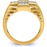 10K Yellow Gold Polished Textured Cross Cluster Ring - Men's Bold Statement Design by IBGoodman