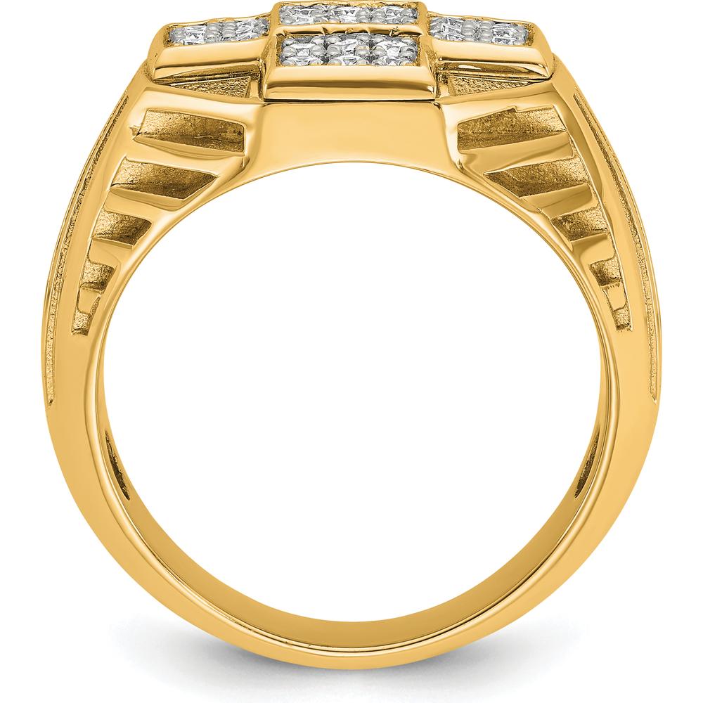 10K Yellow Gold Polished Textured Cross Cluster Ring - Men's Bold Statement Design by IBGoodman