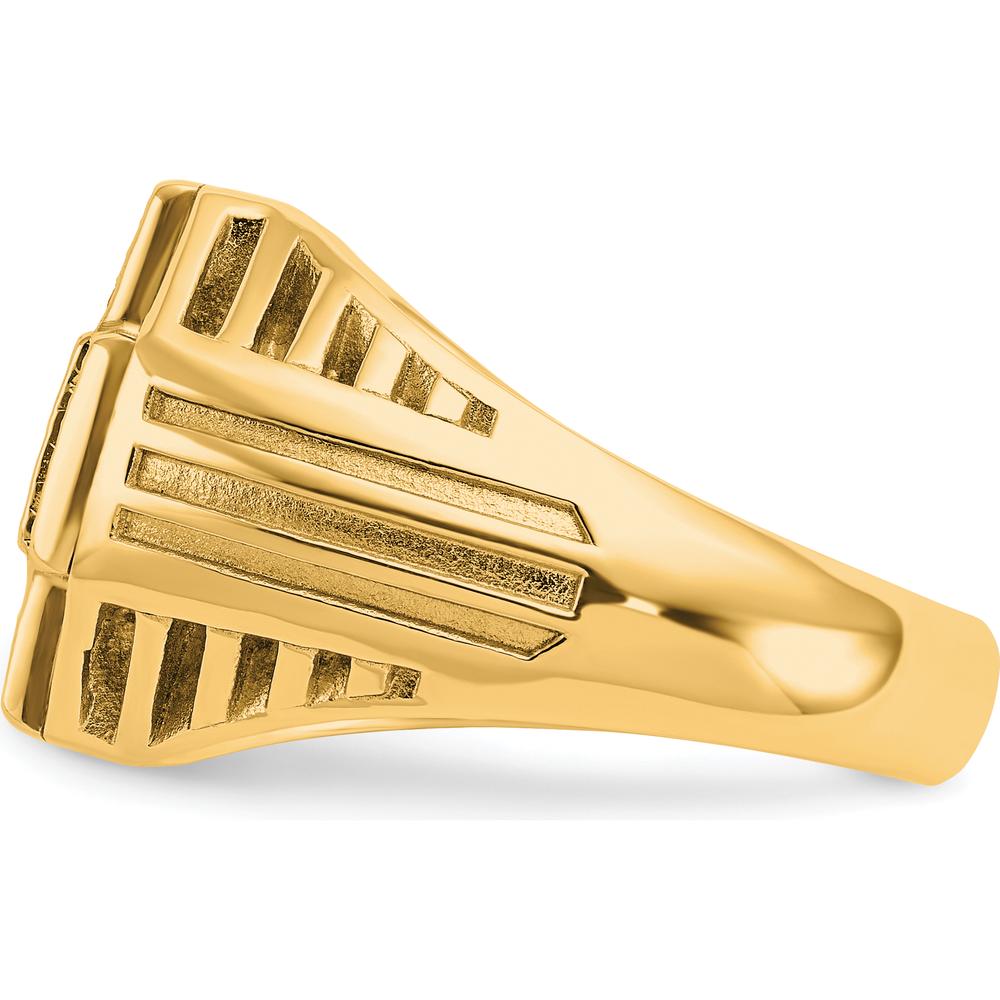 10K Yellow Gold Polished Textured Cross Cluster Ring - Men's Bold Statement Design by IBGoodman