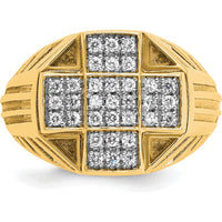 10K Yellow Gold Polished Textured Cross Cluster Ring - Men's Bold Statement Design by IBGoodman