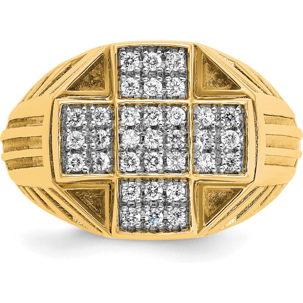 10K Yellow Gold Polished Textured Cross Cluster Ring - Men's Bold Statement Design by IBGoodman