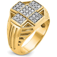 10K Yellow Gold Polished Textured Cross Cluster Ring - Men's Bold Statement Design by IBGoodman