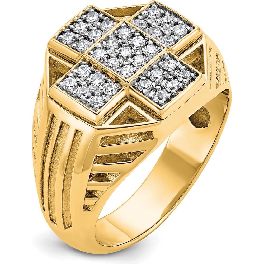 10K Yellow Gold Polished Textured Cross Cluster Ring - Men's Bold Statement Design by IBGoodman
