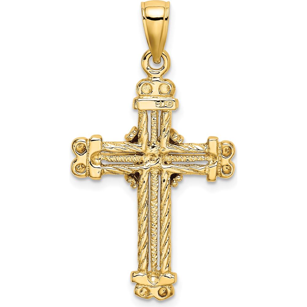 10K Yellow Gold Polished Textured Cross Pendant - 36mm Length, 19mm Width