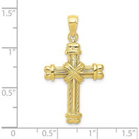 10K Yellow Gold Polished Textured Cross Pendant - 36mm Length, 19mm Width