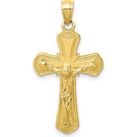 10K Yellow Gold Polished Textured Crucifix Pendant - 29.87mm Length