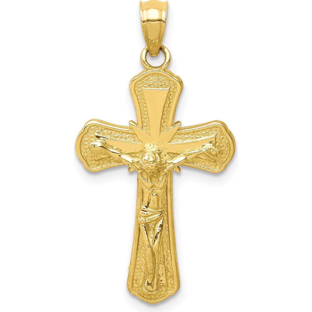 10K Yellow Gold Polished Textured Crucifix Pendant - 29.87mm Length
