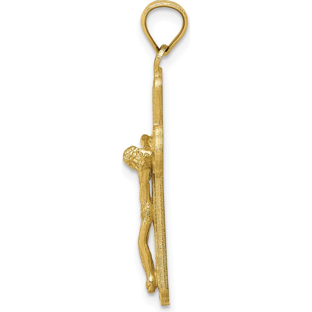 10K Yellow Gold Polished Textured Crucifix Pendant - 29.87mm Length