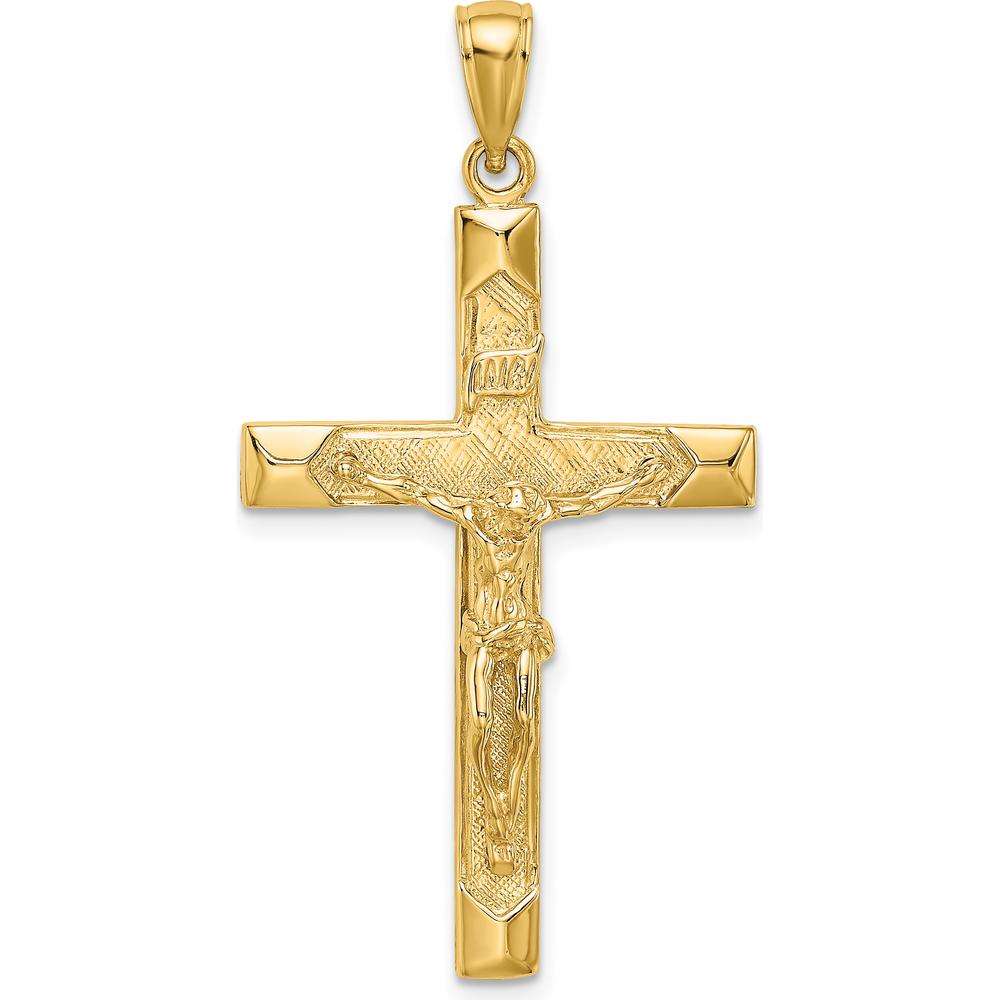 10K Yellow Gold Polished Textured Crucifix Pendant with Solid Construction