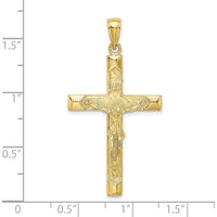 10K Yellow Gold Polished Textured Crucifix Pendant with Solid Construction