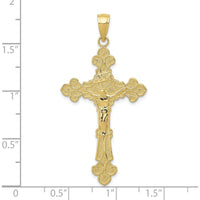 10K Yellow Gold Polished Textured INRI Crucifix Fleur de Lis Pendant - 45mm