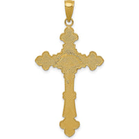 10K Yellow Gold Polished Textured INRI Crucifix Fleur de Lis Pendant - 45mm