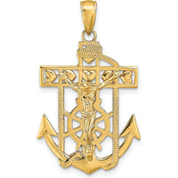 10K Yellow Gold Polished Textured Mariners Crucifix Pendant