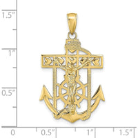 10K Yellow Gold Polished Textured Mariners Crucifix Pendant
