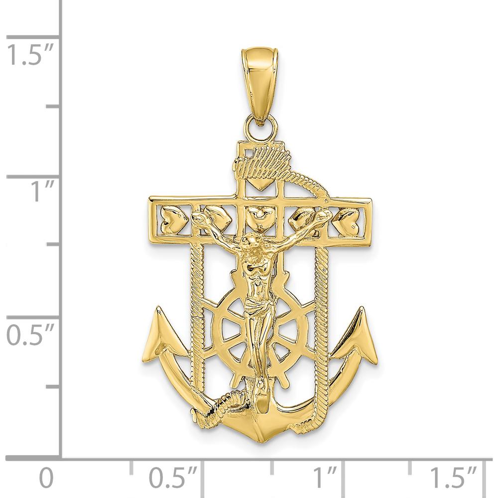 10K Yellow Gold Polished Textured Mariners Crucifix Pendant