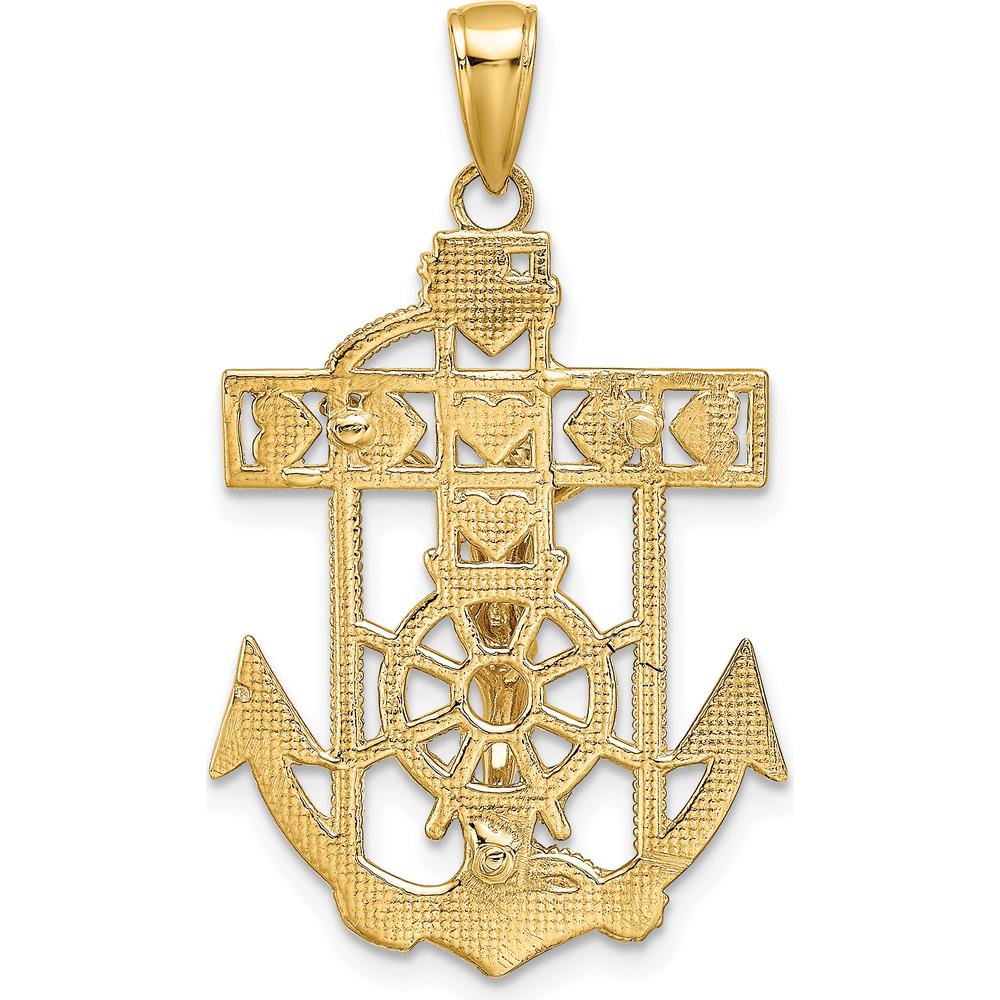 10K Yellow Gold Polished Textured Mariners Crucifix Pendant