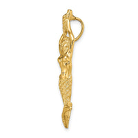 10K Yellow Gold Polished Textured Mermaid Chain Slide Pendant - 46mm Length