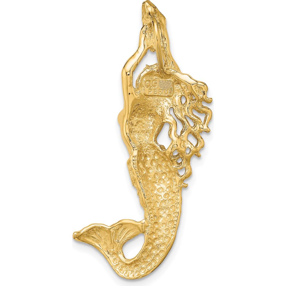 10K Yellow Gold Polished Textured Mermaid Chain Slide Pendant - 46mm Length