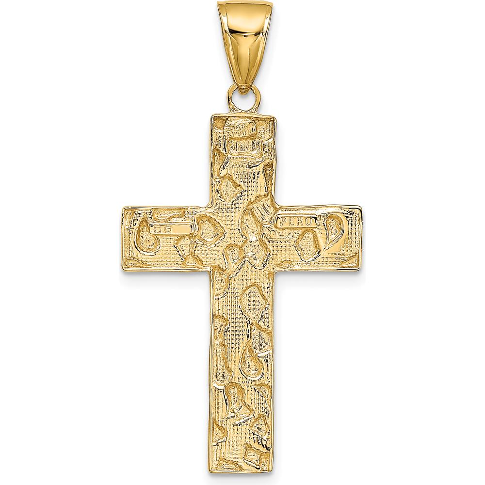 10K Yellow Gold Polished Textured Nugget Style Cross Pendant - 40.5mm Length, 21mm Width