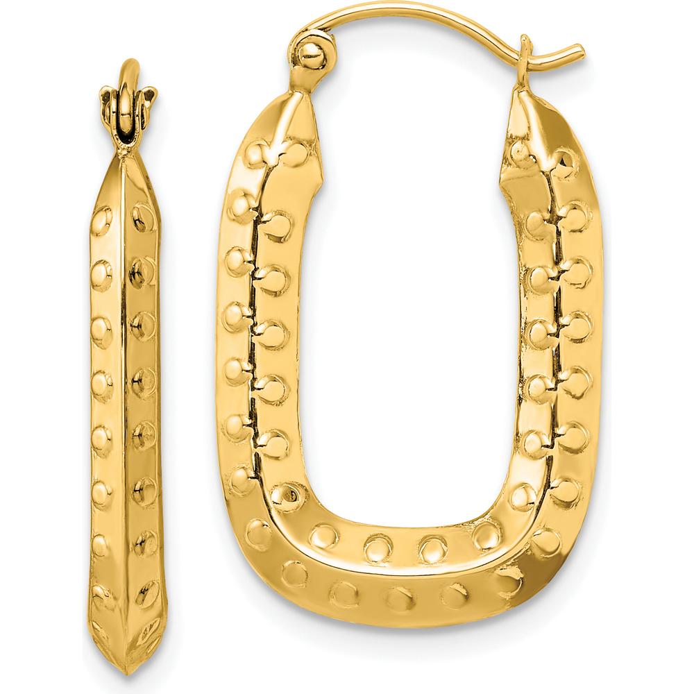 10K Yellow Gold Polished Textured Rectangle Hoop Earrings - 25.28mm Length, 15.57mm Width