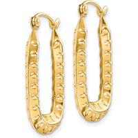 10K Yellow Gold Polished Textured Rectangle Hoop Earrings - 25.28mm Length, 15.57mm Width