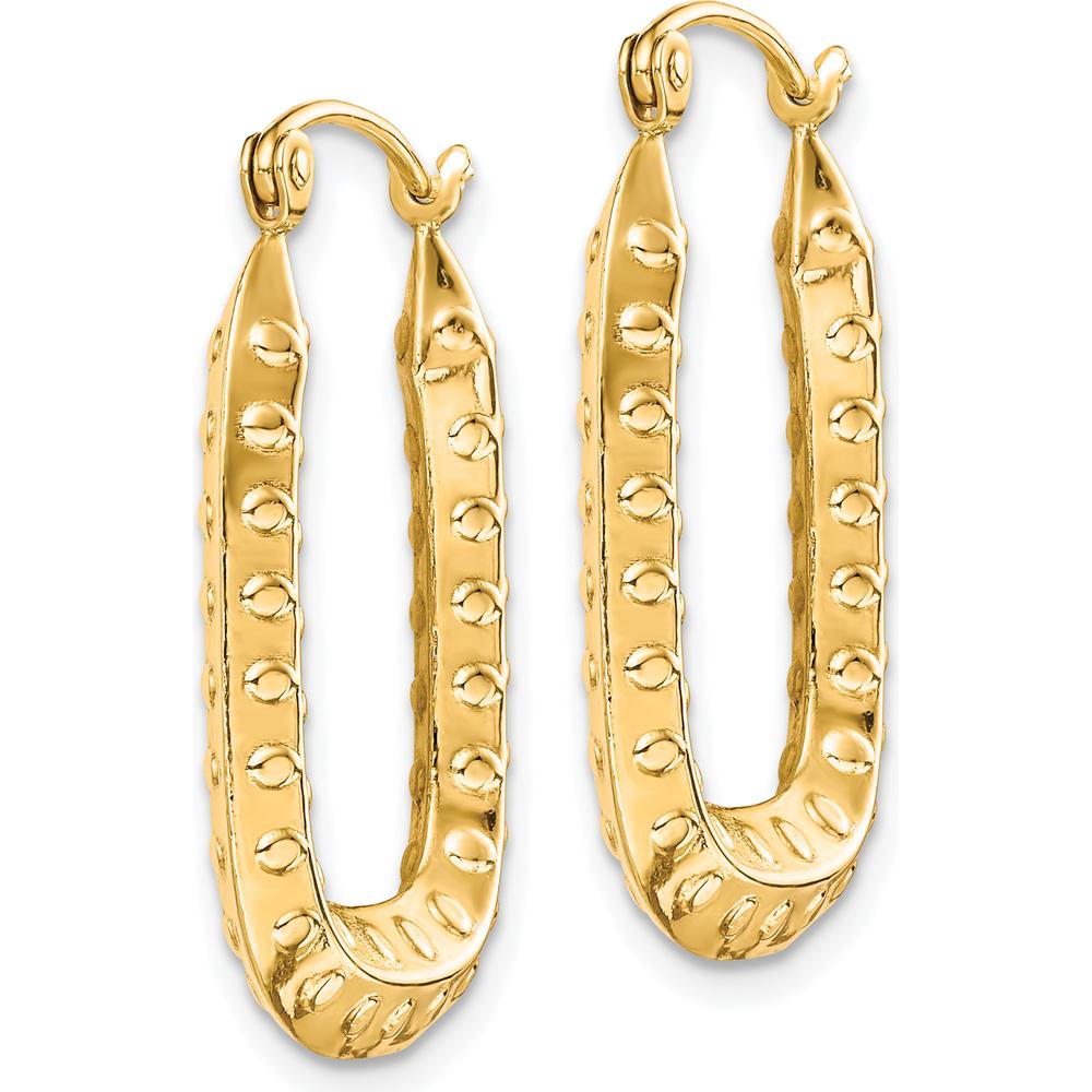 10K Yellow Gold Polished Textured Rectangle Hoop Earrings - 25.28mm Length, 15.57mm Width