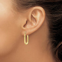 10K Yellow Gold Polished Textured Rectangle Hoop Earrings - 25.28mm Length, 15.57mm Width