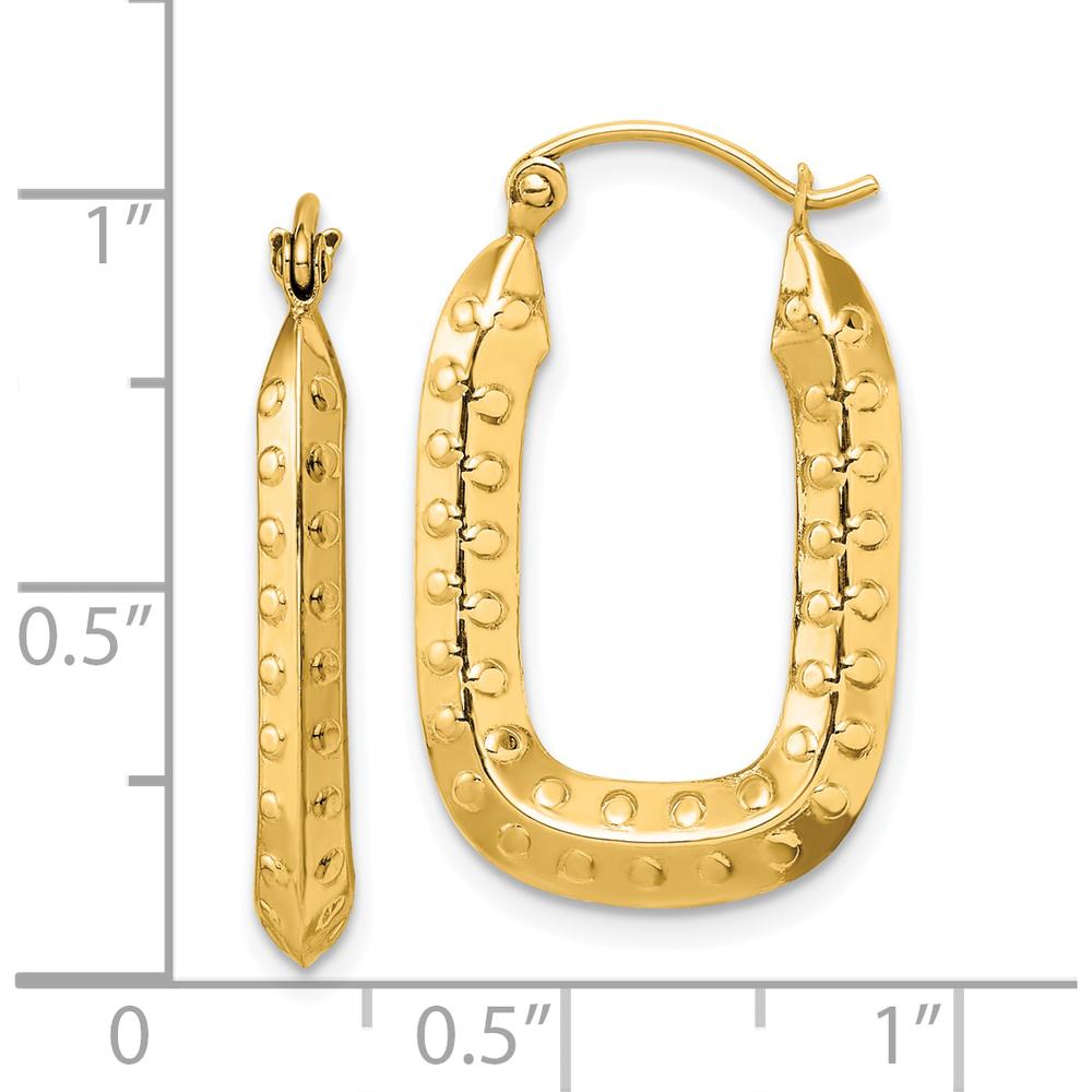 10K Yellow Gold Polished Textured Rectangle Hoop Earrings - 25.28mm Length, 15.57mm Width