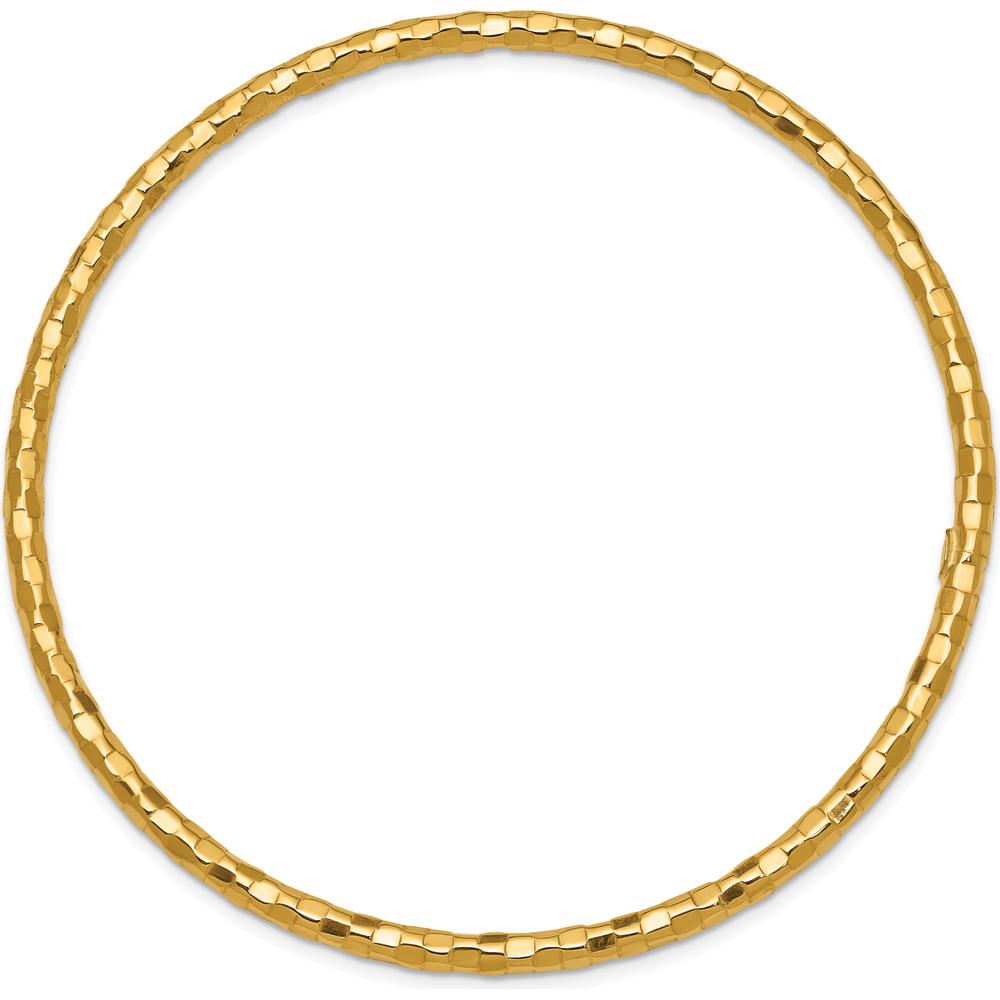 10K Yellow Gold Polished Textured Slip-on Bangle Bracelet - 8", 3mm Width