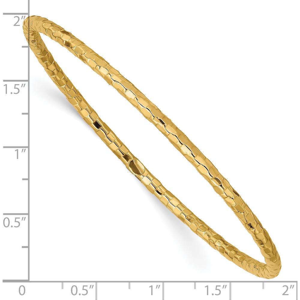 10K Yellow Gold Polished Textured Slip-on Bangle Bracelet - 8", 3mm Width