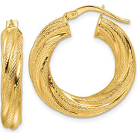 10K Yellow Gold Polished Textured Twist Large Hoop Earrings - 4.7mm Width