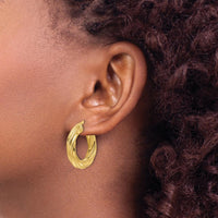 10K Yellow Gold Polished Textured Twist Large Hoop Earrings - 4.7mm Width
