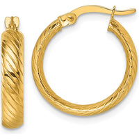 10K Yellow Gold Polished Textured Twist Tube Hoop Earrings - 20mm Length