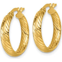 10K Yellow Gold Polished Textured Twist Tube Hoop Earrings - 20mm Length