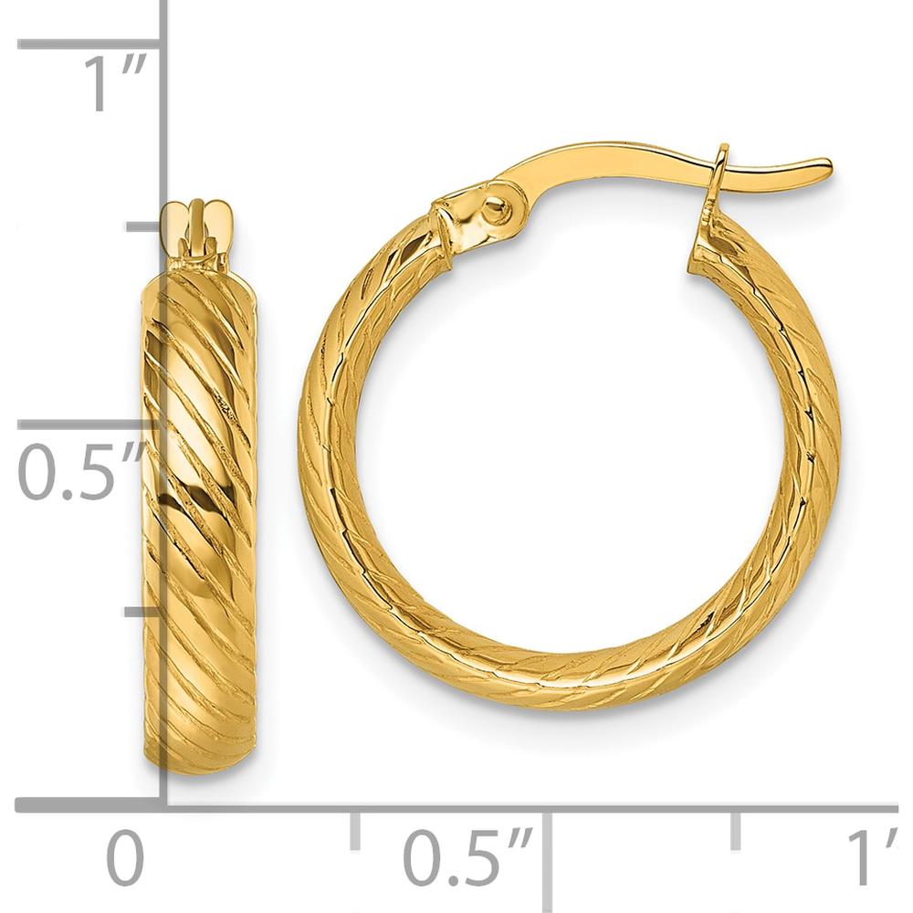 10K Yellow Gold Polished Textured Twist Tube Hoop Earrings - 20mm Length