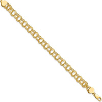 10K Yellow Gold Polished Triple Link Charm Bracelet - 7" Length