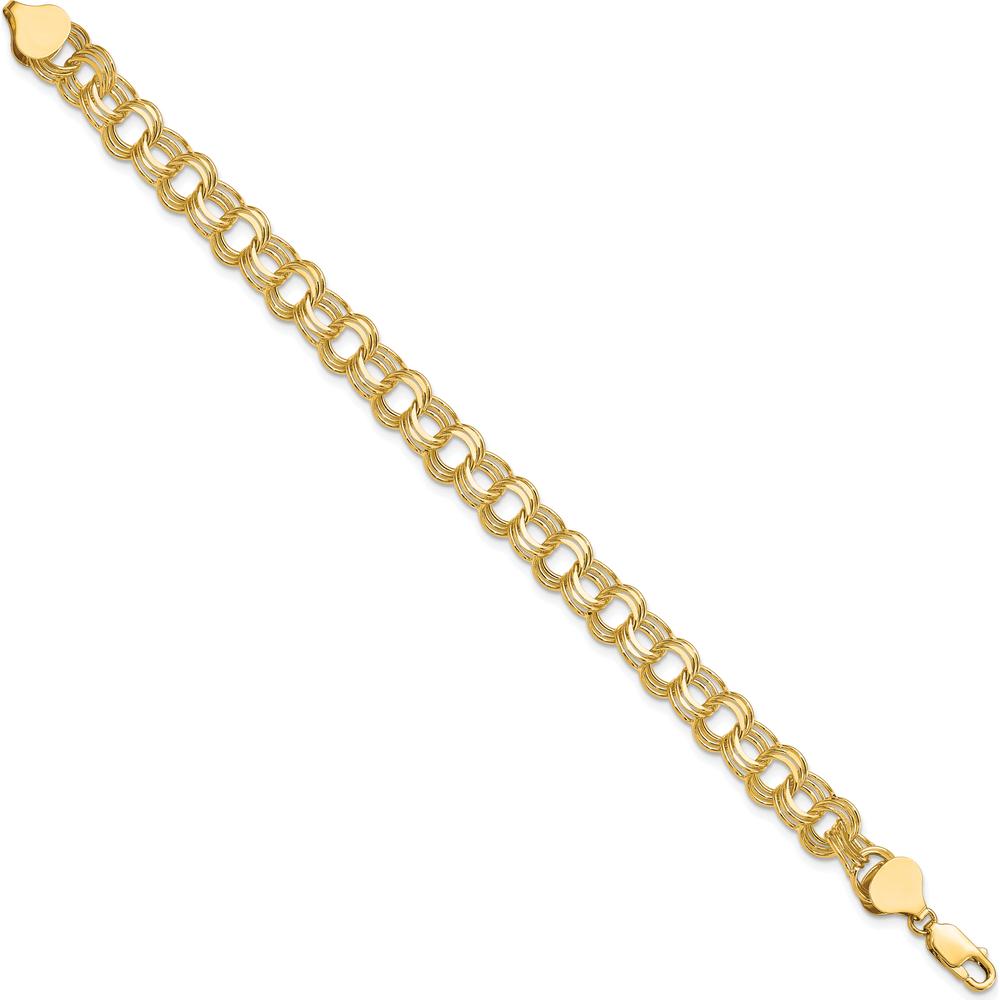 10K Yellow Gold Polished Triple Link Charm Bracelet - 7" Length