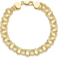 10K Yellow Gold Polished Triple Link Charm Bracelet - 7" Length