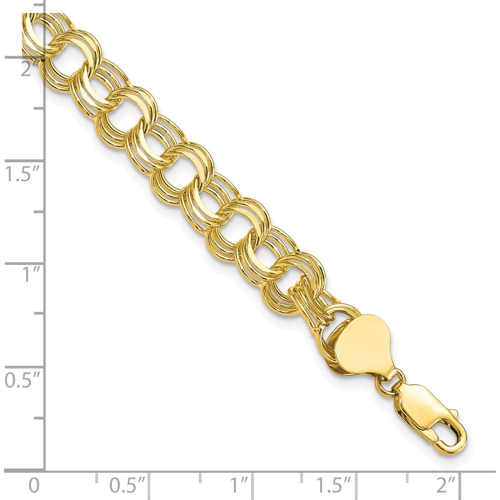 10K Yellow Gold Polished Triple Link Charm Bracelet - 7" Length