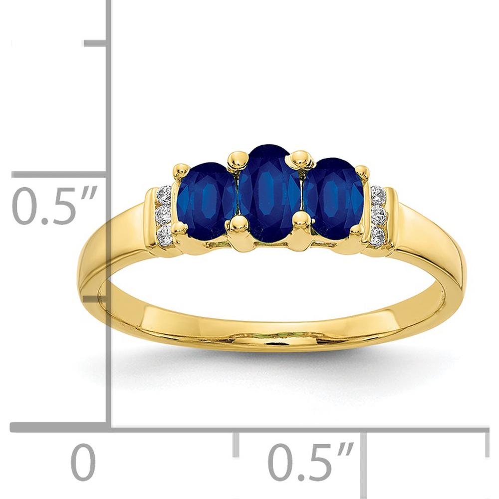 10K Yellow Gold Polished Triple Sapphire and Diamond 3-Stone Ring with Oval and Round Sapphires - 0.56 Carat Total Gem Weight by 0