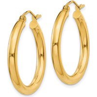 10K Yellow Gold Polished Tube Hoop Earrings - 20mm Length