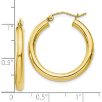 10K Yellow Gold Polished Tube Hoop Earrings - 20mm Length